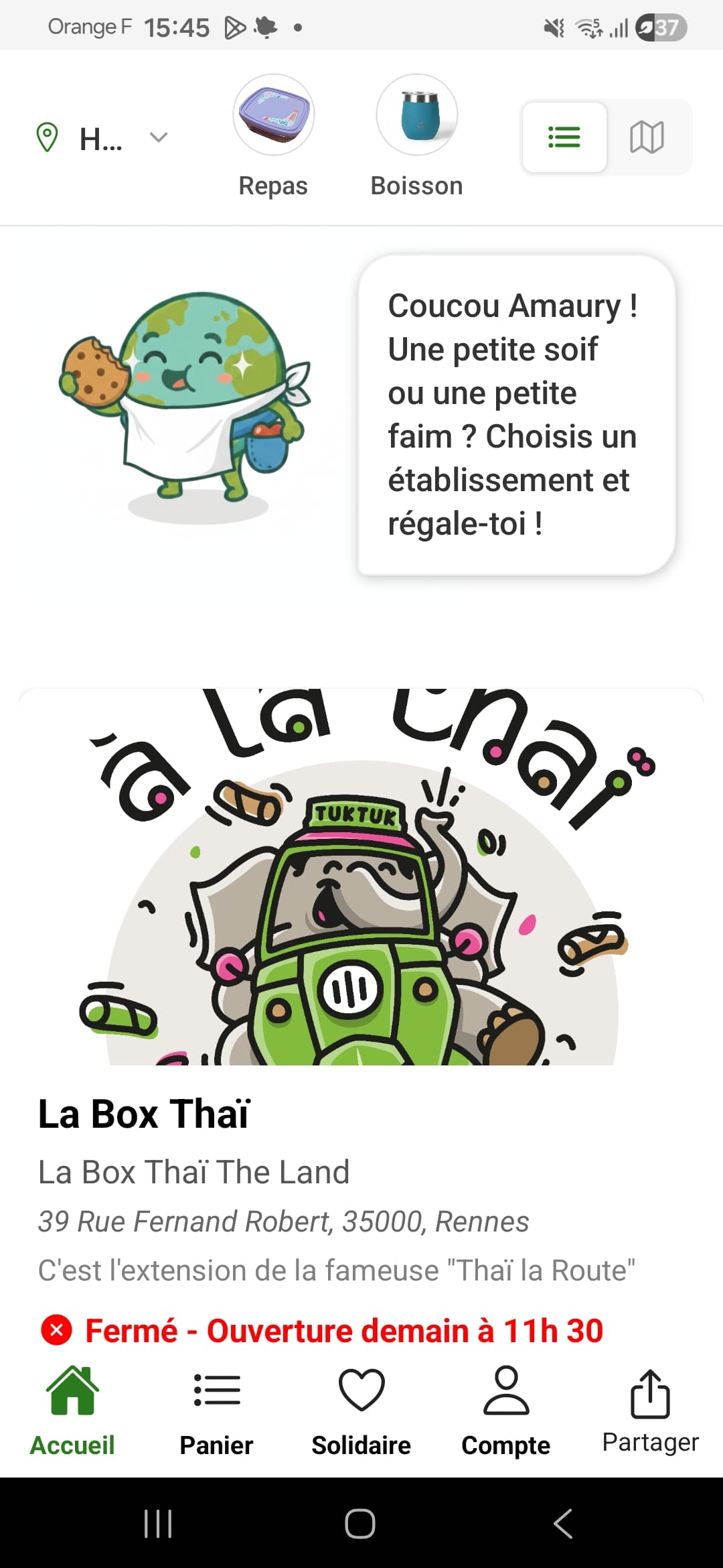 Aperçu de l'application Csibon